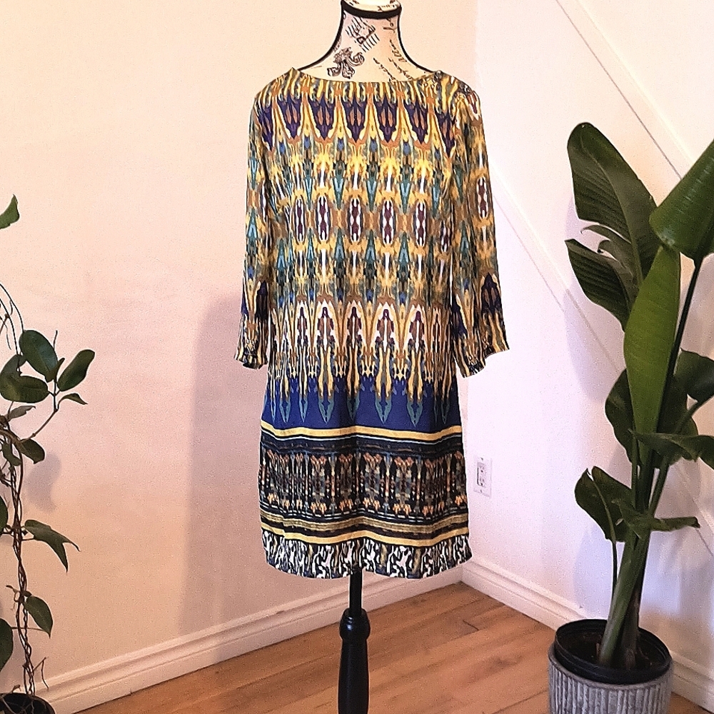 Bedo Mini dress, size medium. Yellow and blue, Great Condition
